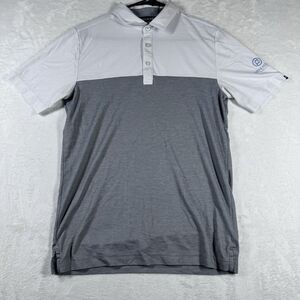 Travis Mathew Golf Polo Shirt Small Gray/White Short Sleeve Polyester Stretch‎